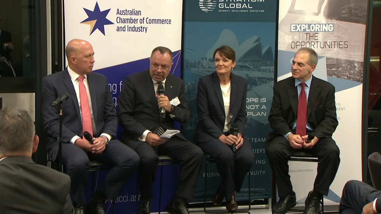 From left: Peter Dutton, Nick Kaldas, Karen Webb and Louis J. Freeh.