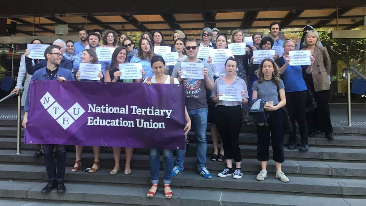 Teachers in Sydney called for an end to offshore detention on Nauru and Manus Island.