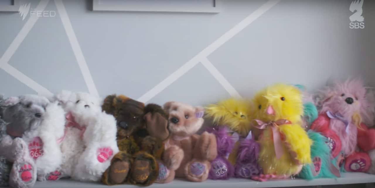 Campbell Remess sews teddy bears for sick kids.