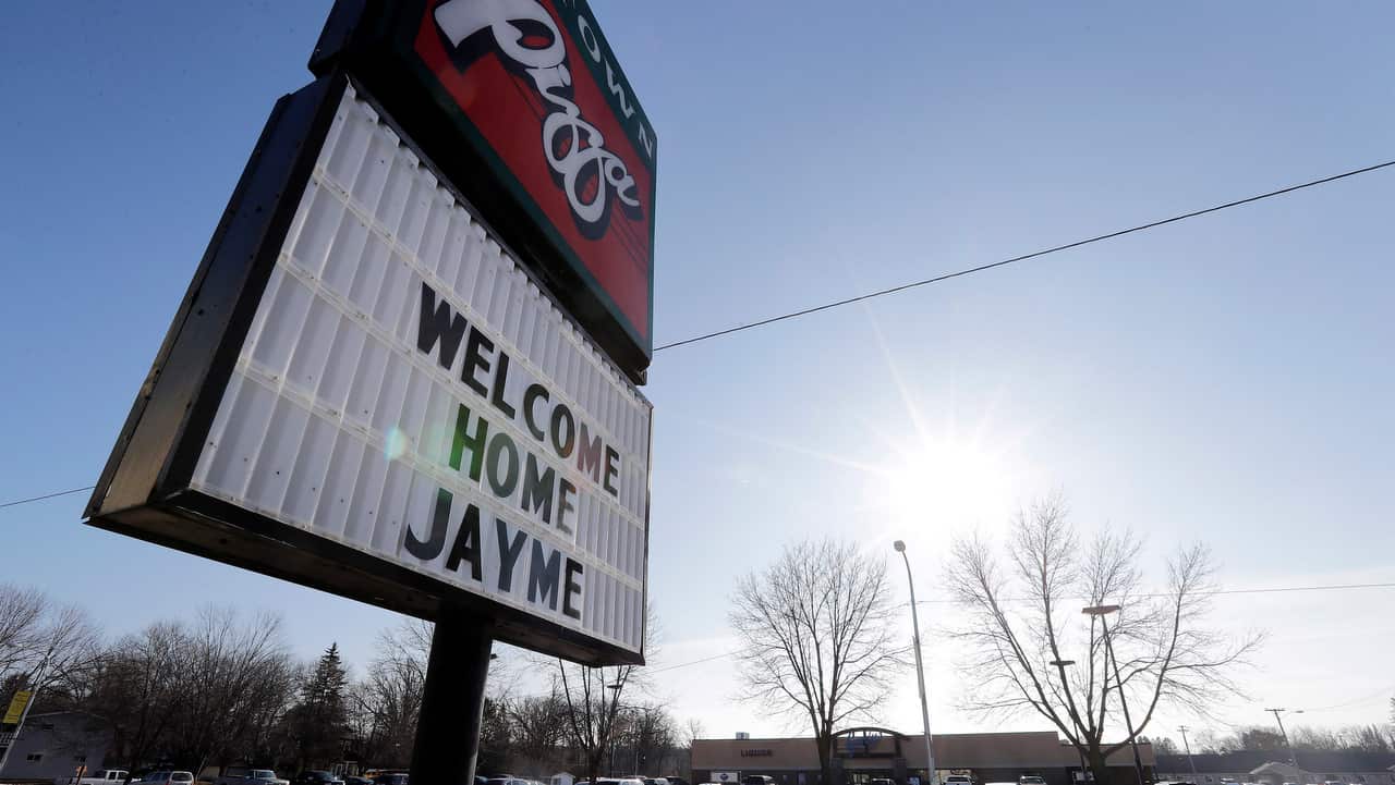 Signs welcoming Jayme Closs back are displayed on 11/1/19.