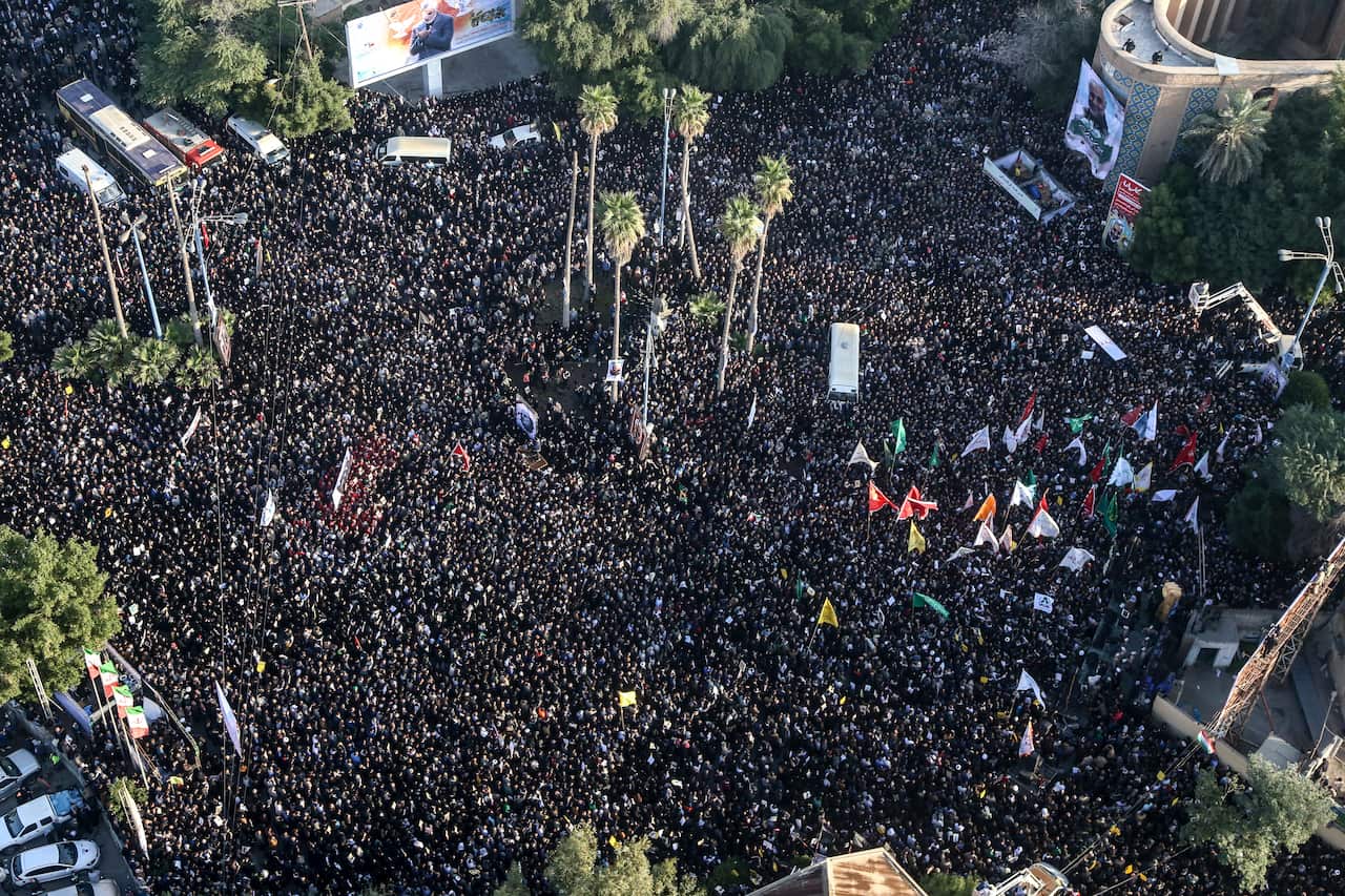 Mourners attending a funeral ceremony for Qassem Soleimani in Iran.