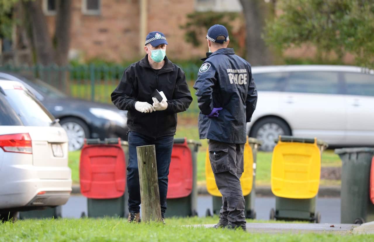 Australian Federal Police (AFP) attend an address at Ascot Vale, Melbourne, Friday, May 9, 2017. (AAP)