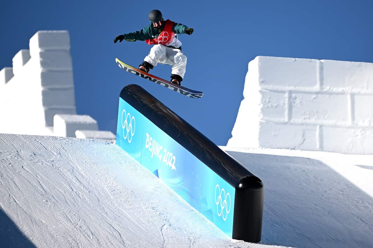 Tess Coady competes in the Women's Slopestyle Finals at the Beijing Olympics.
