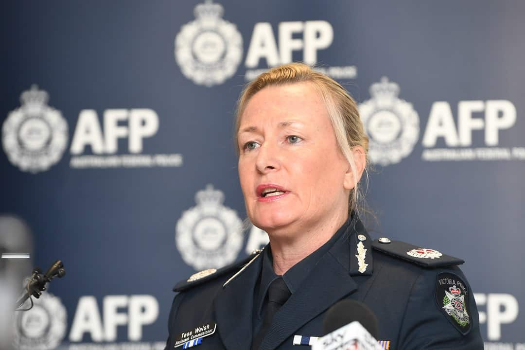 Victoria Police Assistant Commissioner Tess Walsh addresses the media at the Australia Federal Police head quarters in Melbourne.