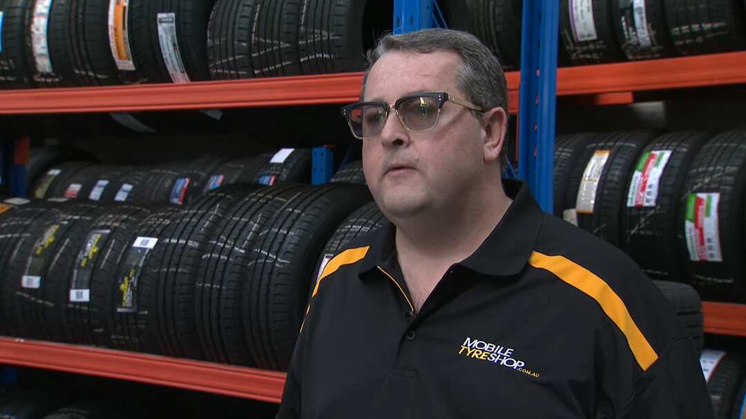 Travis Osborne of Mobile Tyre Shop talks to SBS News.