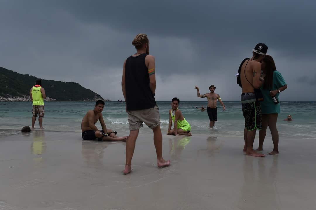Tourists have fled the island of Koh Phangan with heavy rains and wind forecast. 