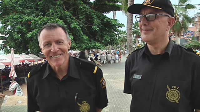 57-year-old Graham from the Gold Coast (left) and Tom from Ireland now volunteer with Pattaya's retiree police brigade.