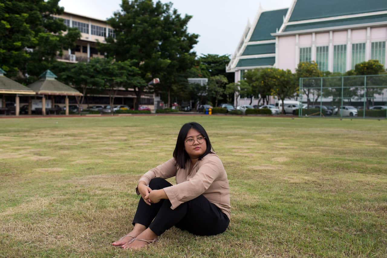 Jutatip Sirikhan, a student protest leader, at Thammasat University in Bangkok. Sirikhan was arrested this month for her involvement in protests. 