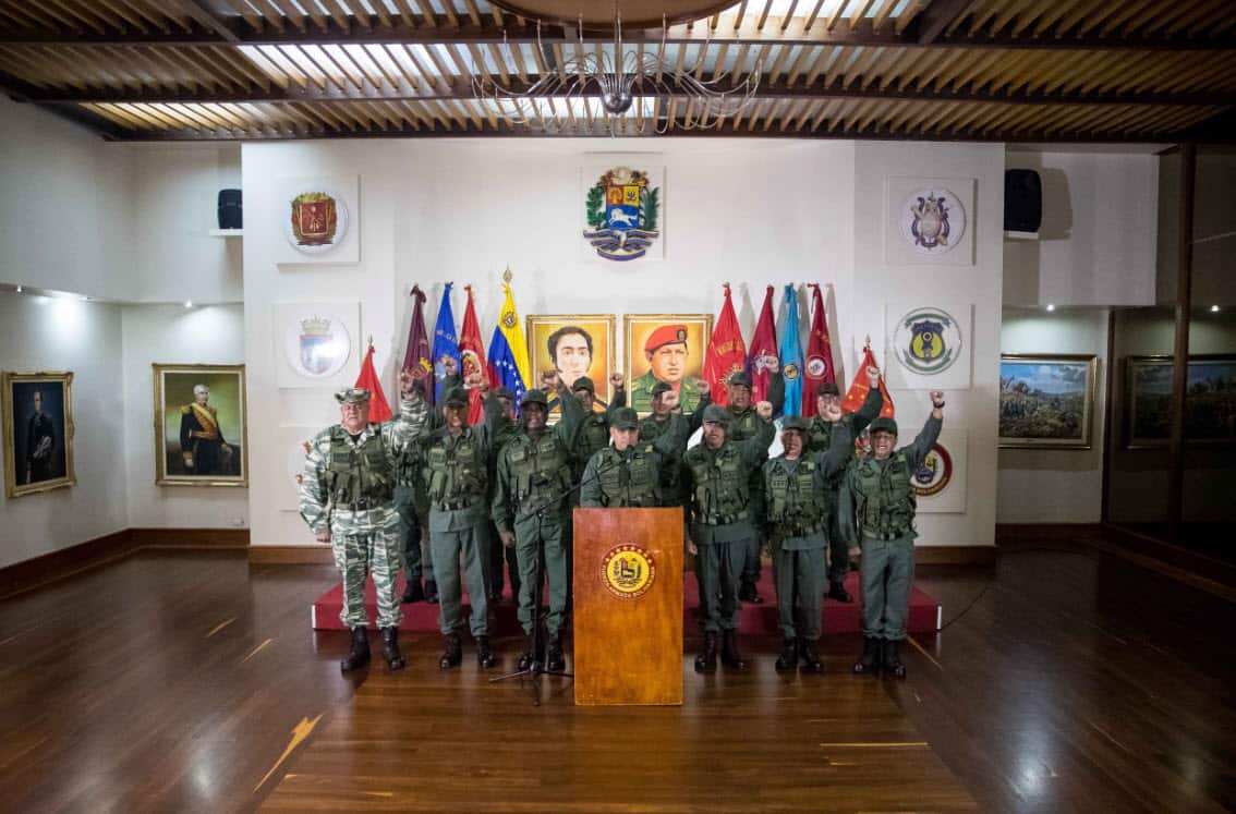 The Defense Minister Vladimir Padrino Lopez and other military officers (AAP)