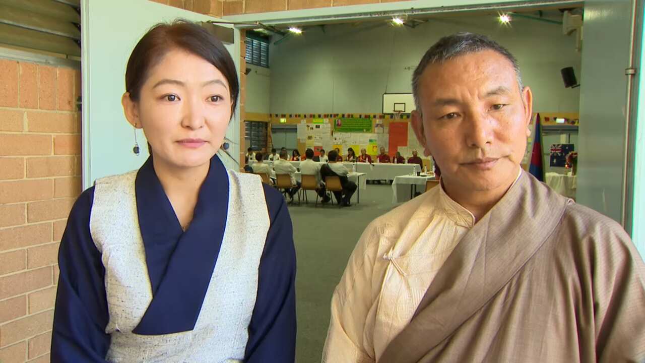 Tibetan language teachers Sonam Lhamo and Thonden Rhalo.