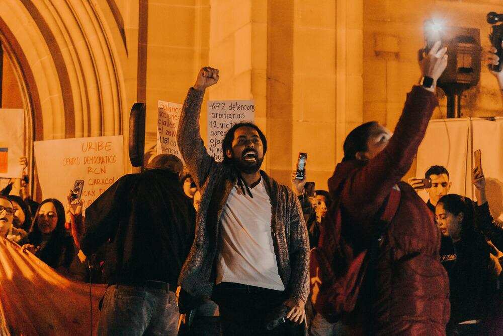 David Cuesta at a solidarity rally in Sydney