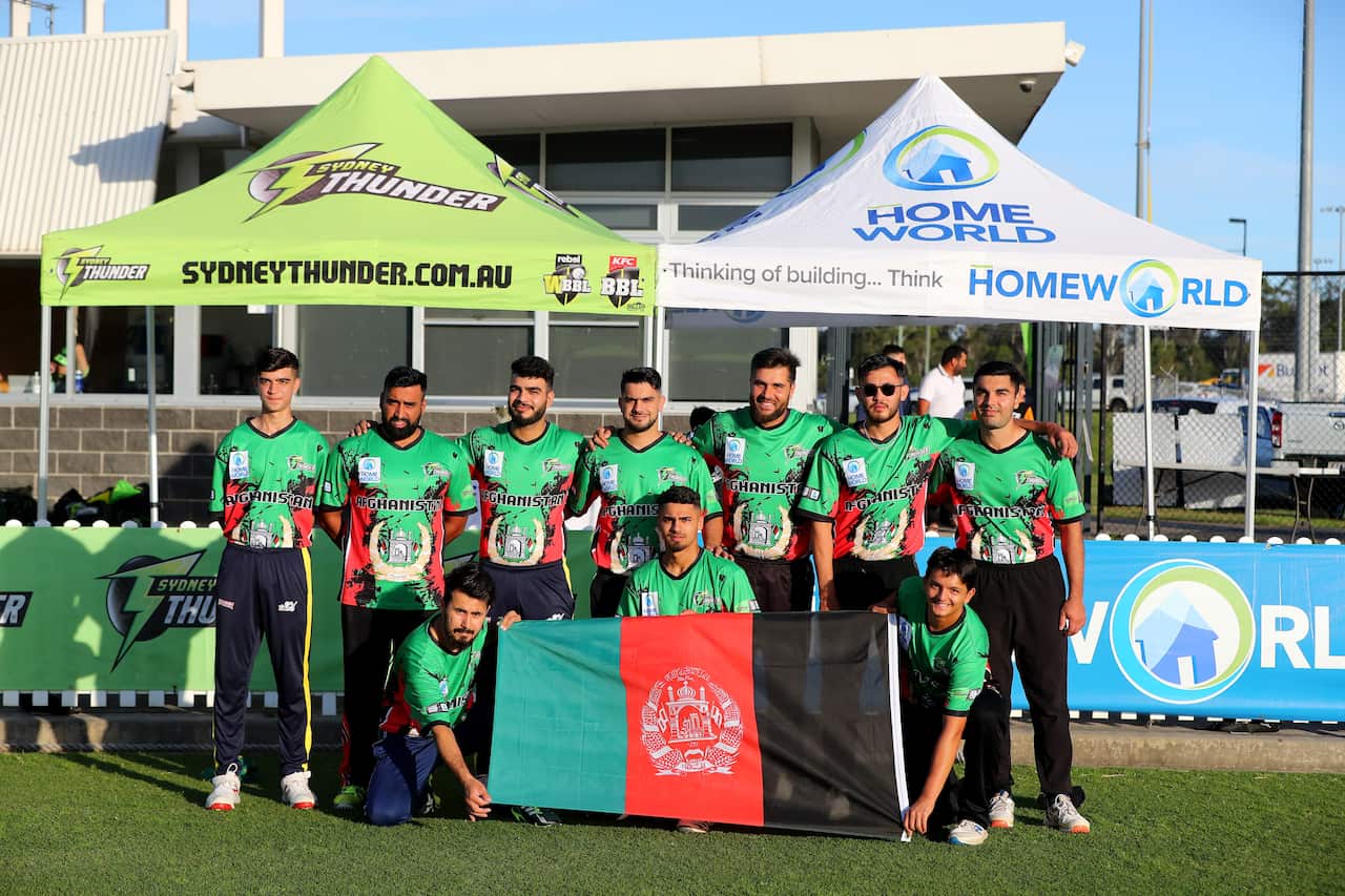 Noor Tanha at the Thunder Nation Cup representing Afghanistan (back row, far right) 