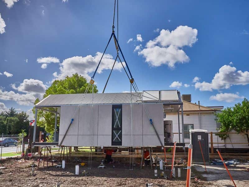 A "tiny house" under construction in Melbourne's inner west. 
