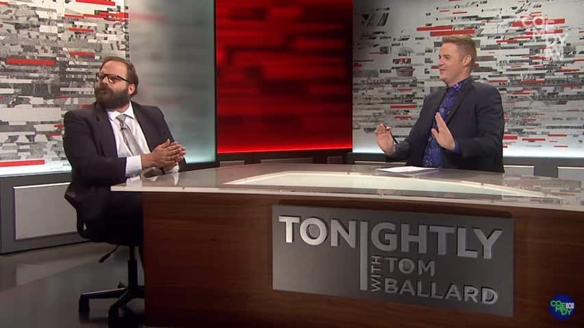 Greg Larsen and Ballard discussing the Batman by-election on Tonightly.