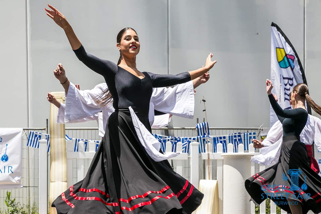 Traditional Greek dance performer Amelia Magoulias at a Greek Festival.