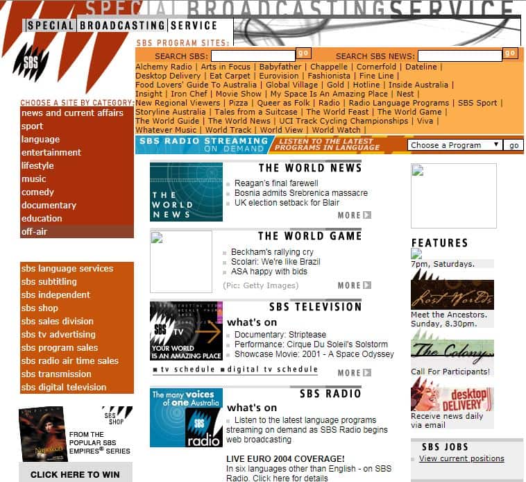 The SBS News homepage in 2004. Still looking daggy.