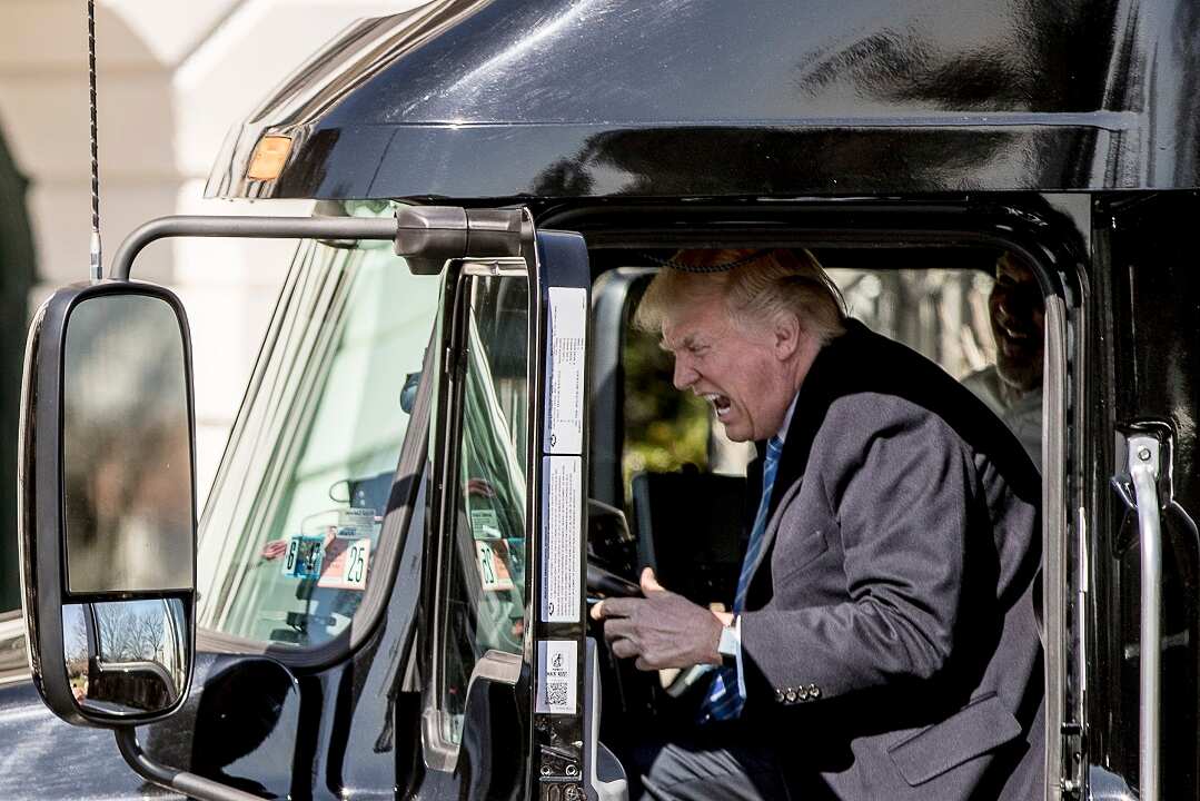 President Donald Trumpmeets with truckers and CEOs about healthcare on the South Lawn of the White House.