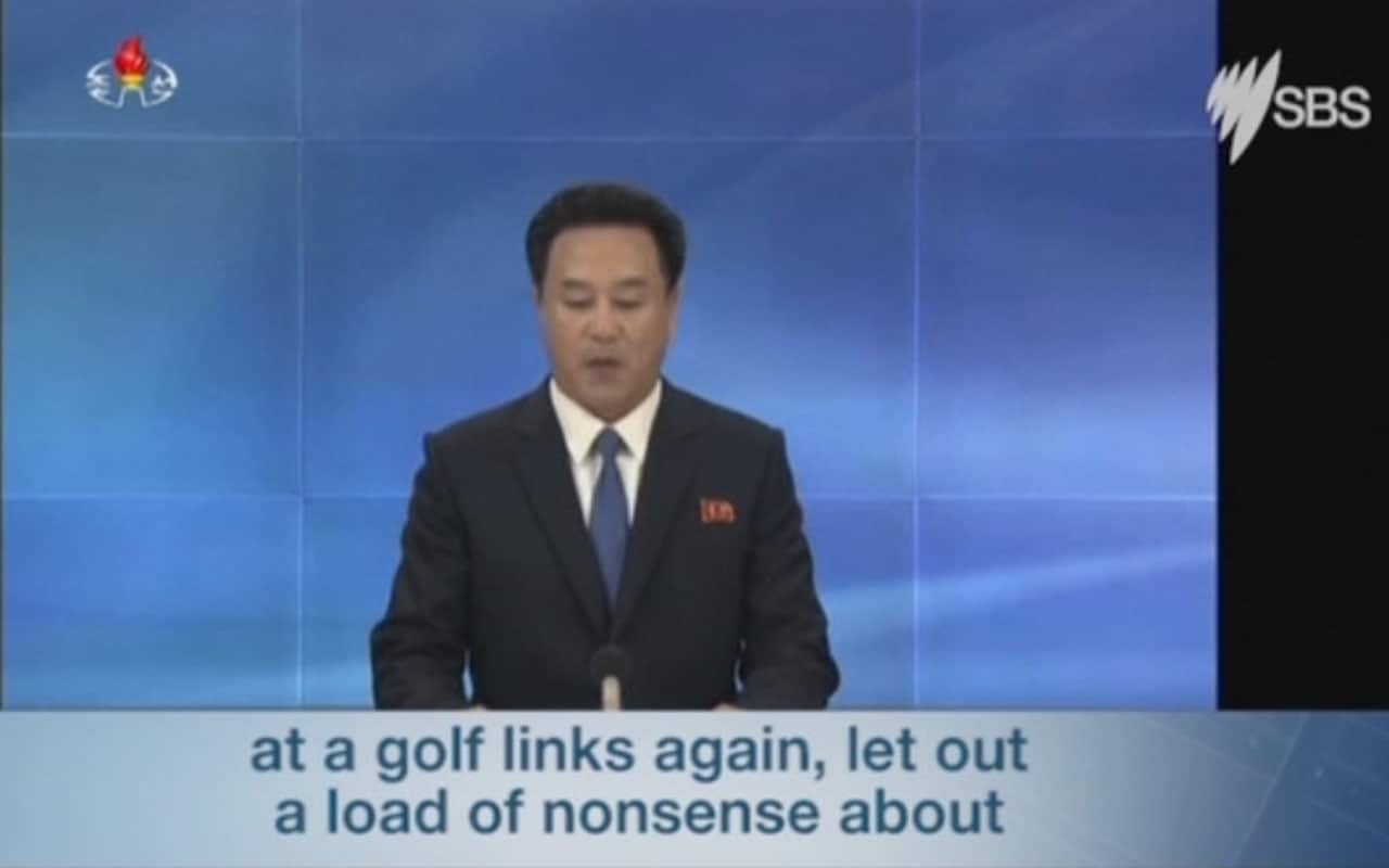 North Korean news reader reads comments on Trump. 