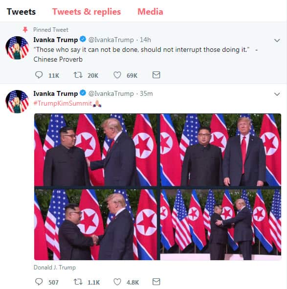 A tweet posted to Ivanka Trump's Twitter account 