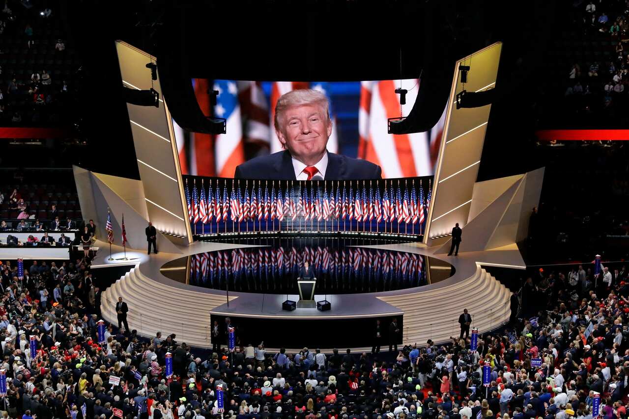 Donald Trump speaks at the Republican National Convention in Cleveland in 2016.