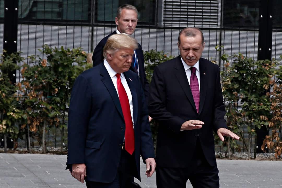 US President Donald Trump and  Recep Tayyip Erdogan spoke at the NATO summit in Brussels in July. 