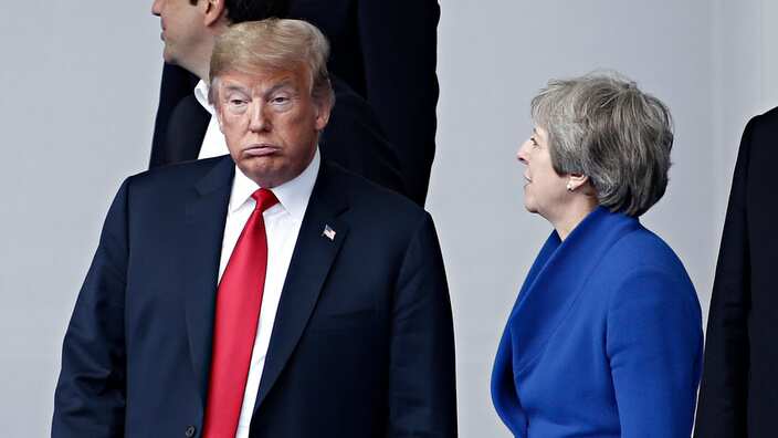 US President Donald J. Trump and British Prime Minister Theresa May during NATO Summit.