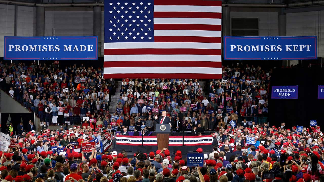 President Donald Trump at a rally in Topeka.