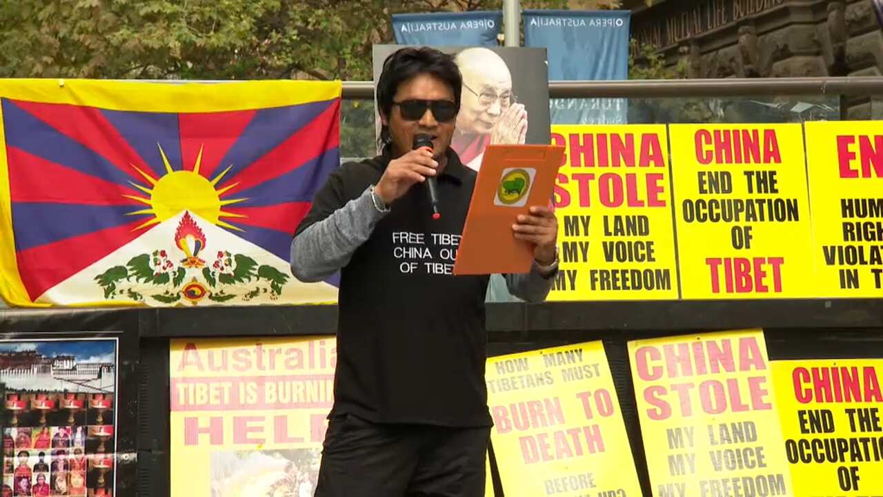 Tsundu Oser at the Sydney rally for Tibet's Uprising Day.