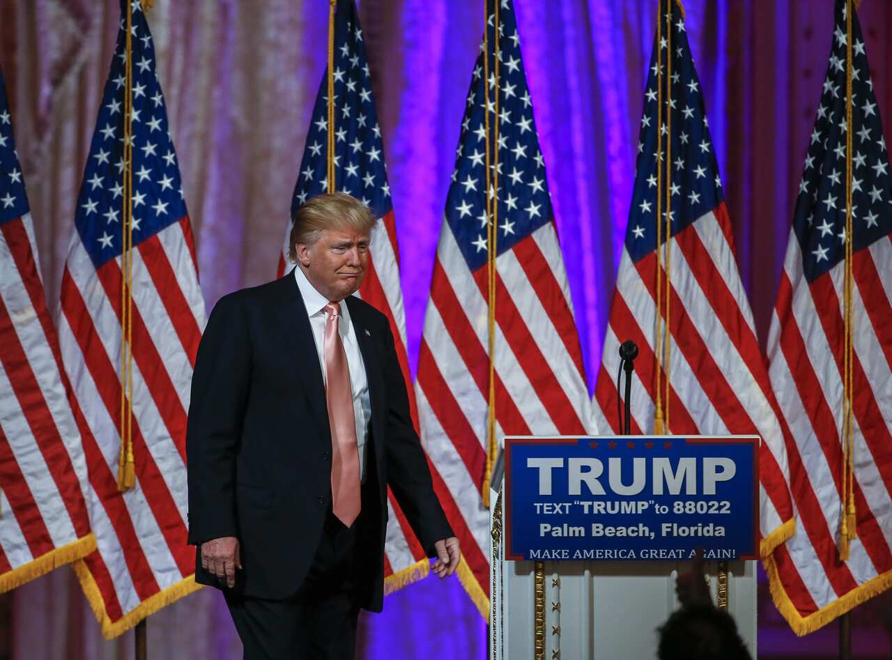 Donald Trump speaks at an election campaign event inside a ballroom of the Mar A Lago Club in Palm Beach (AAP)