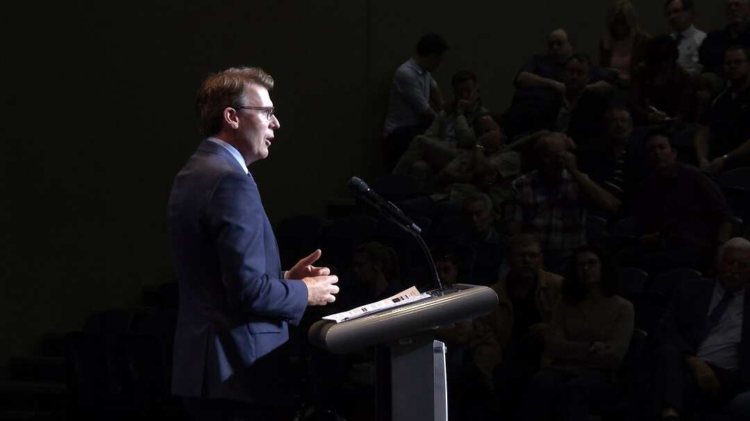 Minister for Citizenship and Multicultural Affairs Alan Tudge addresses the crowd.
