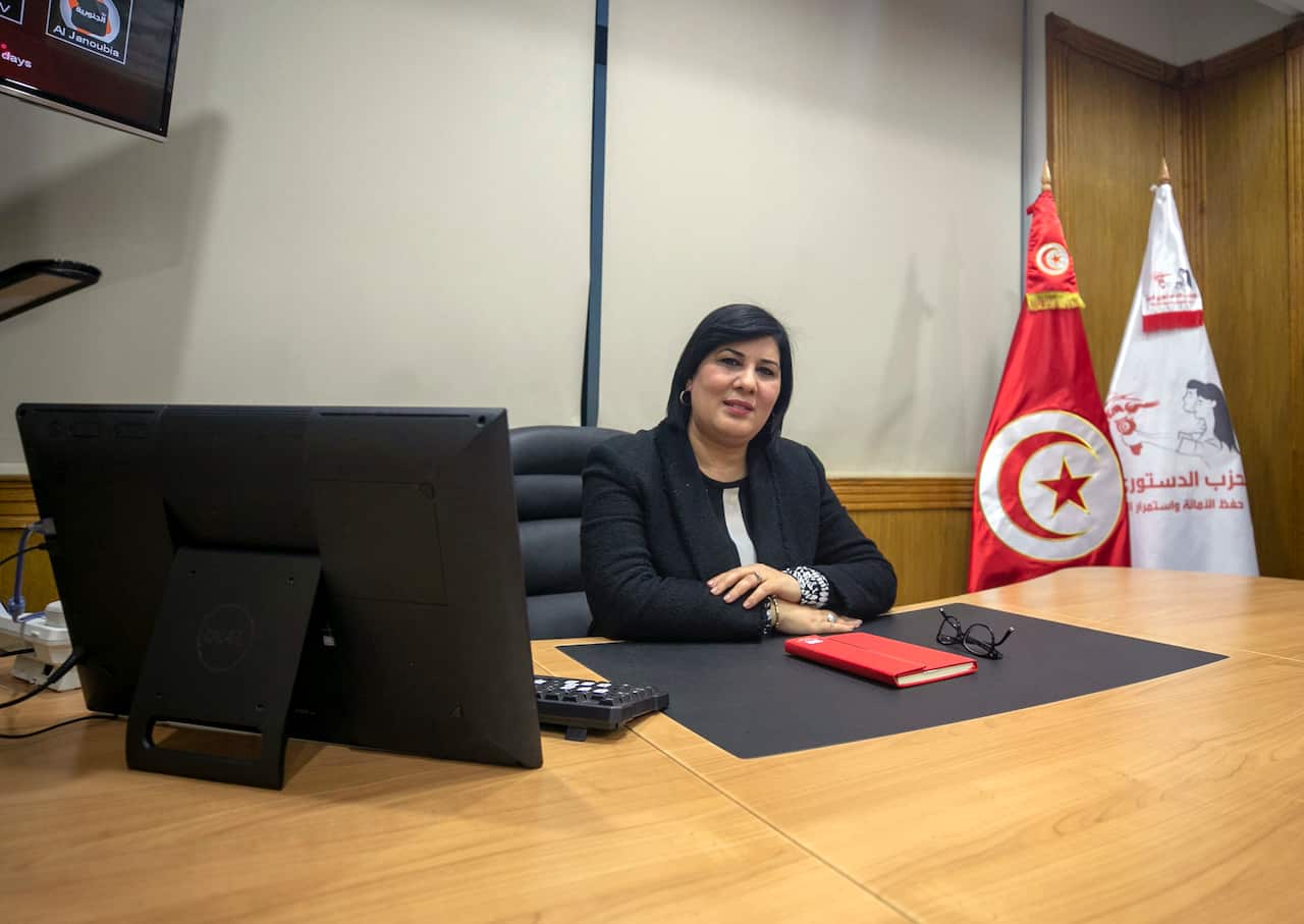 Abir Moussi, who served in the government toppled a decade ago, in her office in Tunis, Tunisia, on 7 Jan, 2021. 