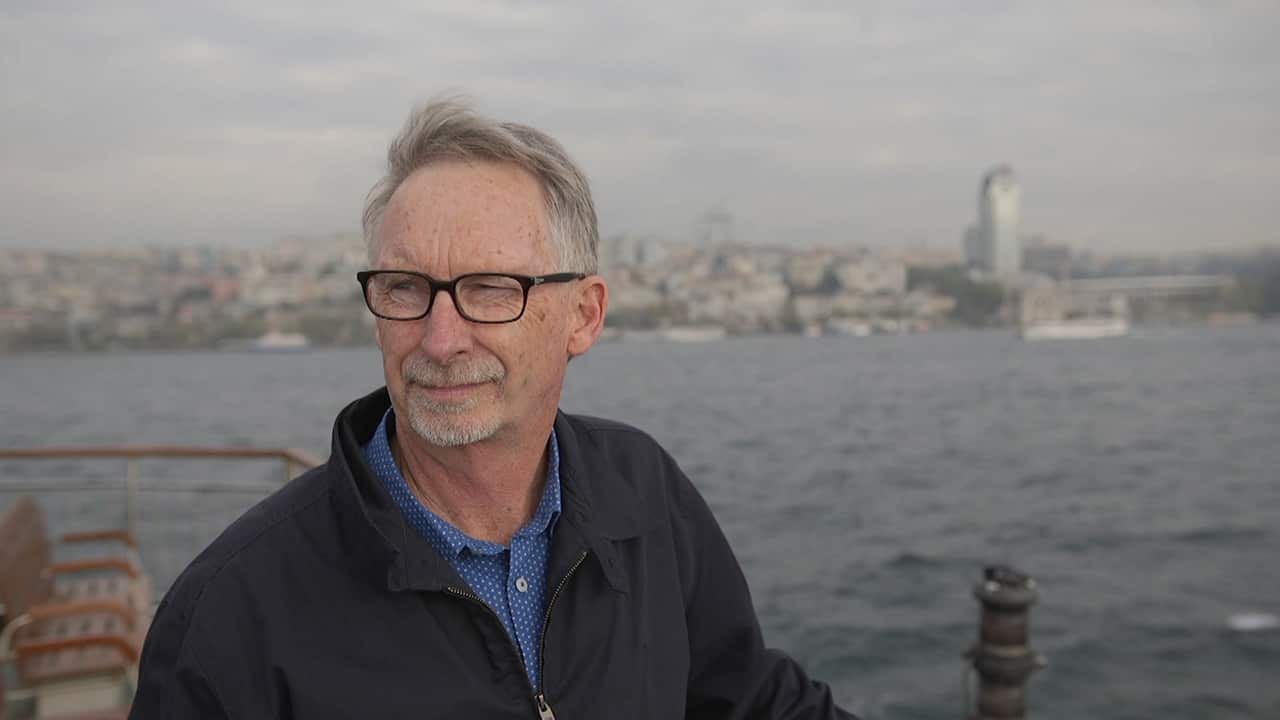 Geoff crosses the water that separates the European and Asian sides of the city.