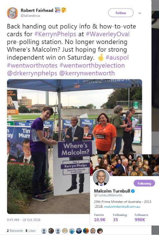 The tweet "liked" by the former PM's Twitter account.