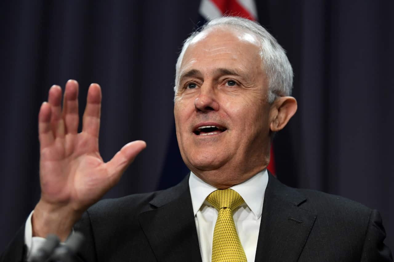  Australian Prime Minister Malcolm Turnbull speaks to marriage equality advocates during a press conference at Parliament House in Canberra, Tuesday, August 8