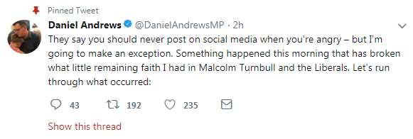 Mr Andrews' first tweet of the series.