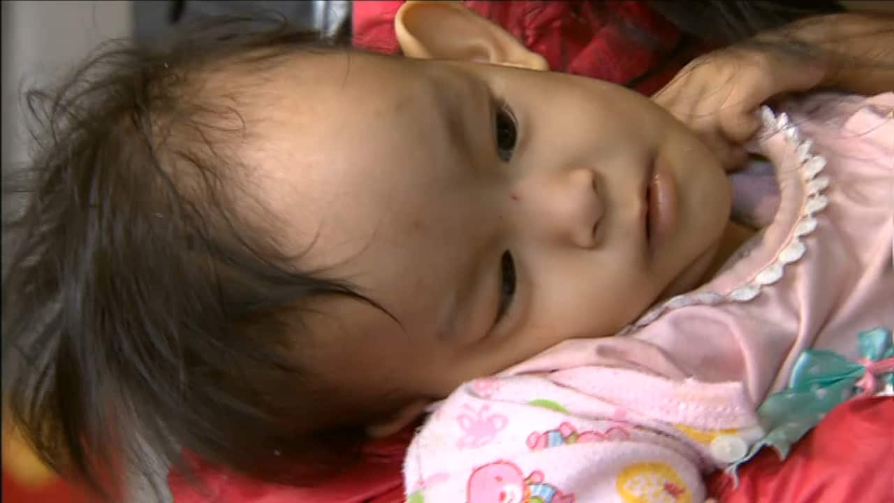 One of the girls on arrival at Melbourne airport.