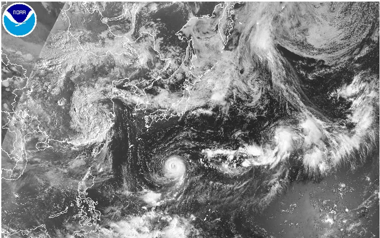  satellite image taken Monday, July 31, 2017, and released by the National Oceanic and Atmospheric Administration shows Typhoon Noru.
