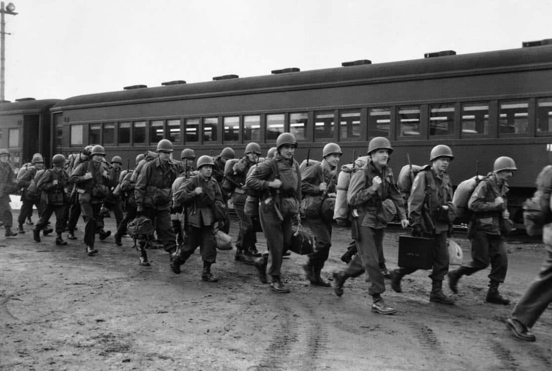 U.S. 45th Infantry Division troops, recently arrived in Japan on April 30, 1951 from the United States (AAP)