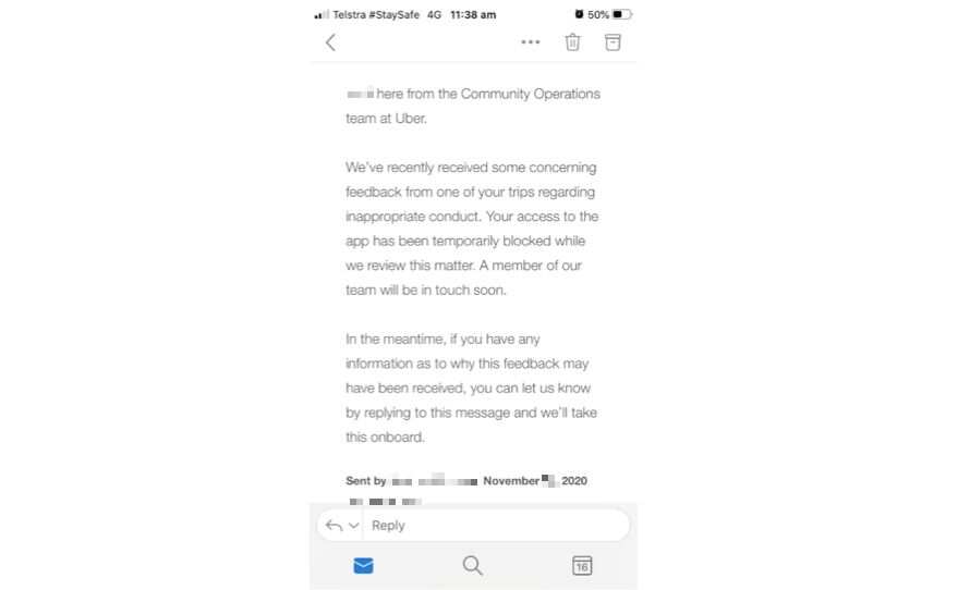 Correspondence from Uber to Lily