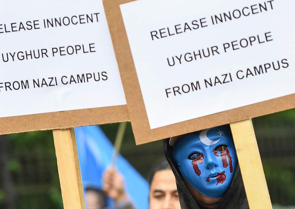 April 2018: Protesters in Brussels call on the European Union to raise the issue of human rights in China's Xinjiang region.