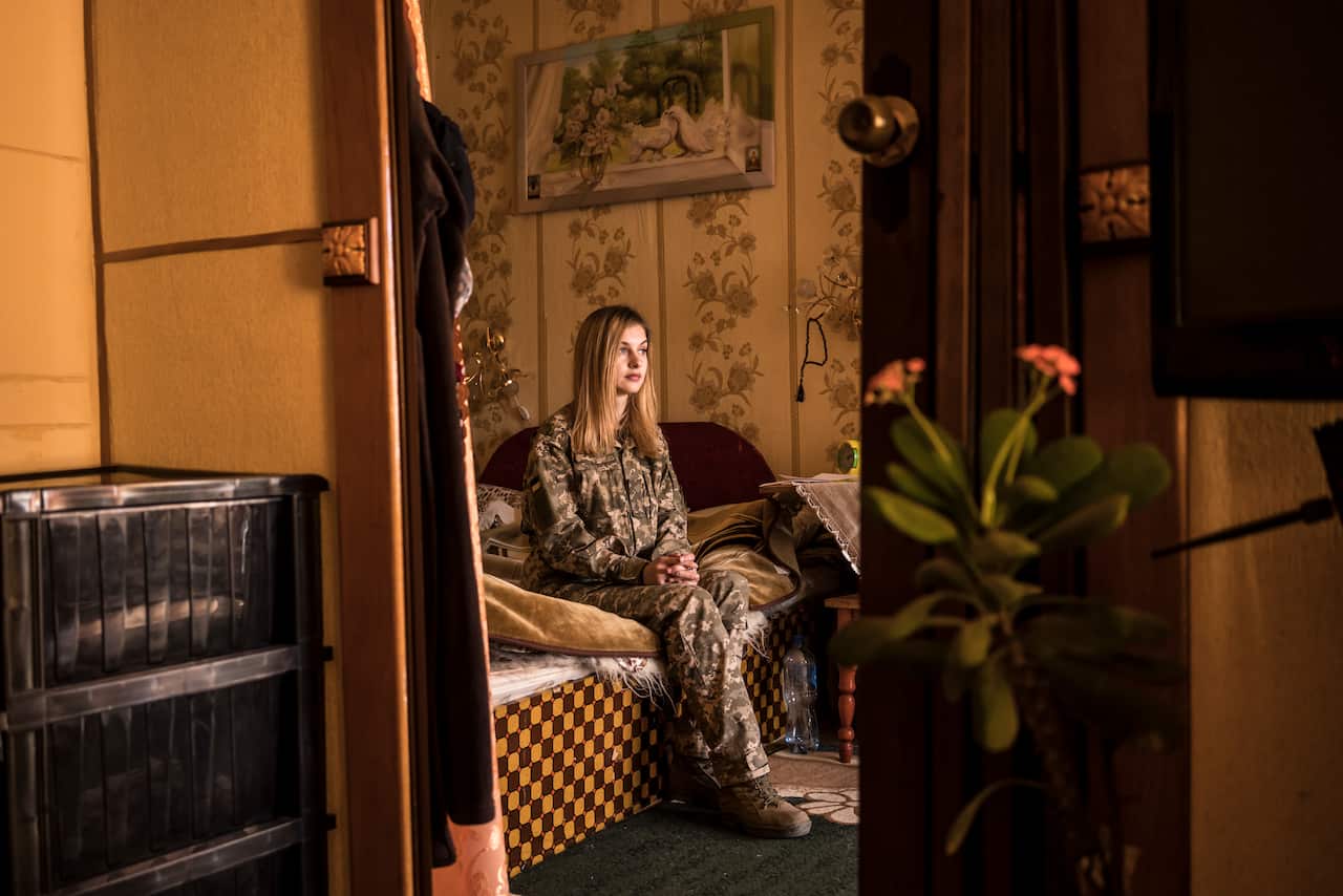 Lt. Valeria Sikal, the first woman to speak out about sexual harassment in the Ukrainian Army, at her home in Tomashpil, Ukraine.