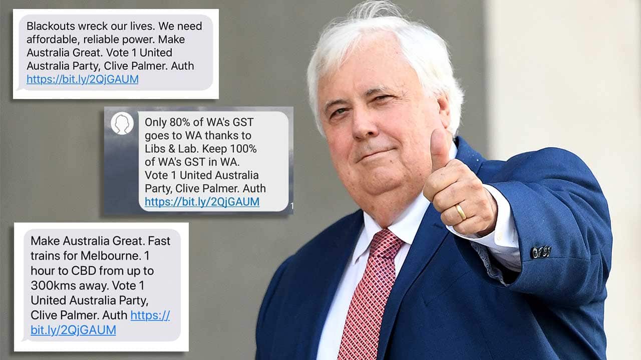 Clive Palmer has come under fire for sending unsolicited text messages to people across Australia.