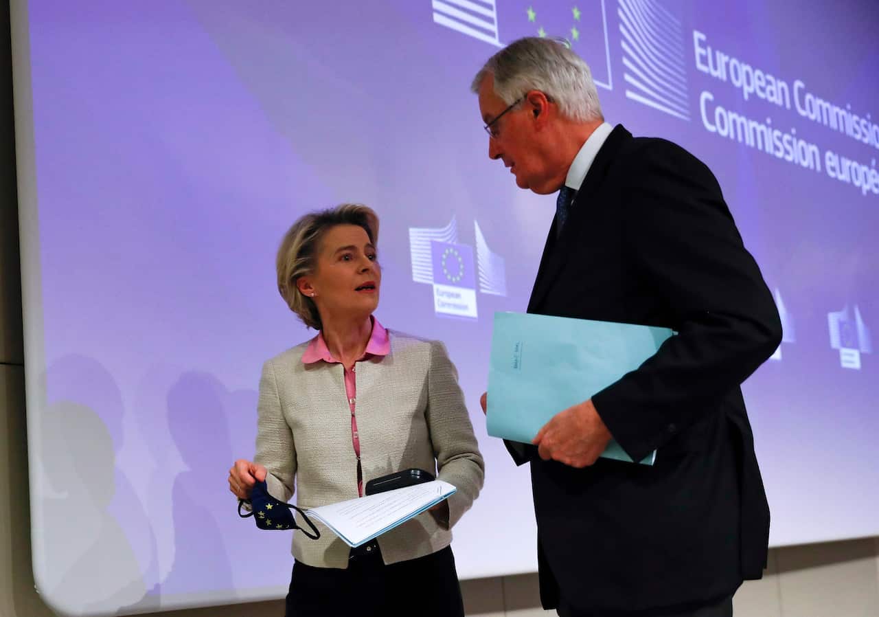European Commission President Ursula von der Leyen and European Commission's Head of Task Force for Relations with the United Kingdom,Michel Barnier.