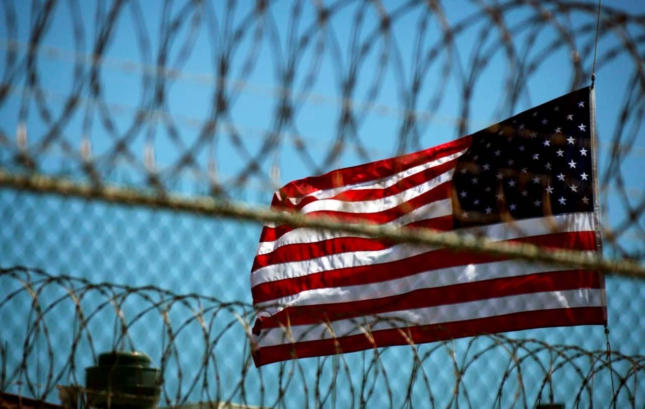 A file picture dated 14 September 2005 shows a US flag at Delta Camp 5 on the United States Naval Station in Guantanamo Bay