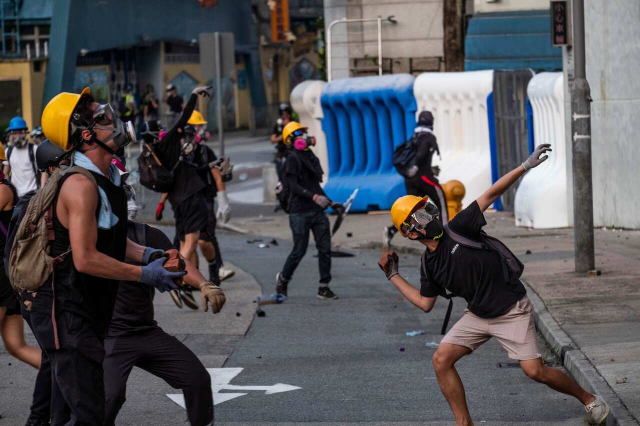 Protesters during clashes with police in Hong Kong, Aug. 5, 2019. (Lam Yik Fei/The New York Times)