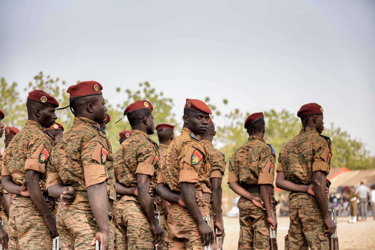 Soldiers during the opening ceremony of a training exercise in Burkina Faso