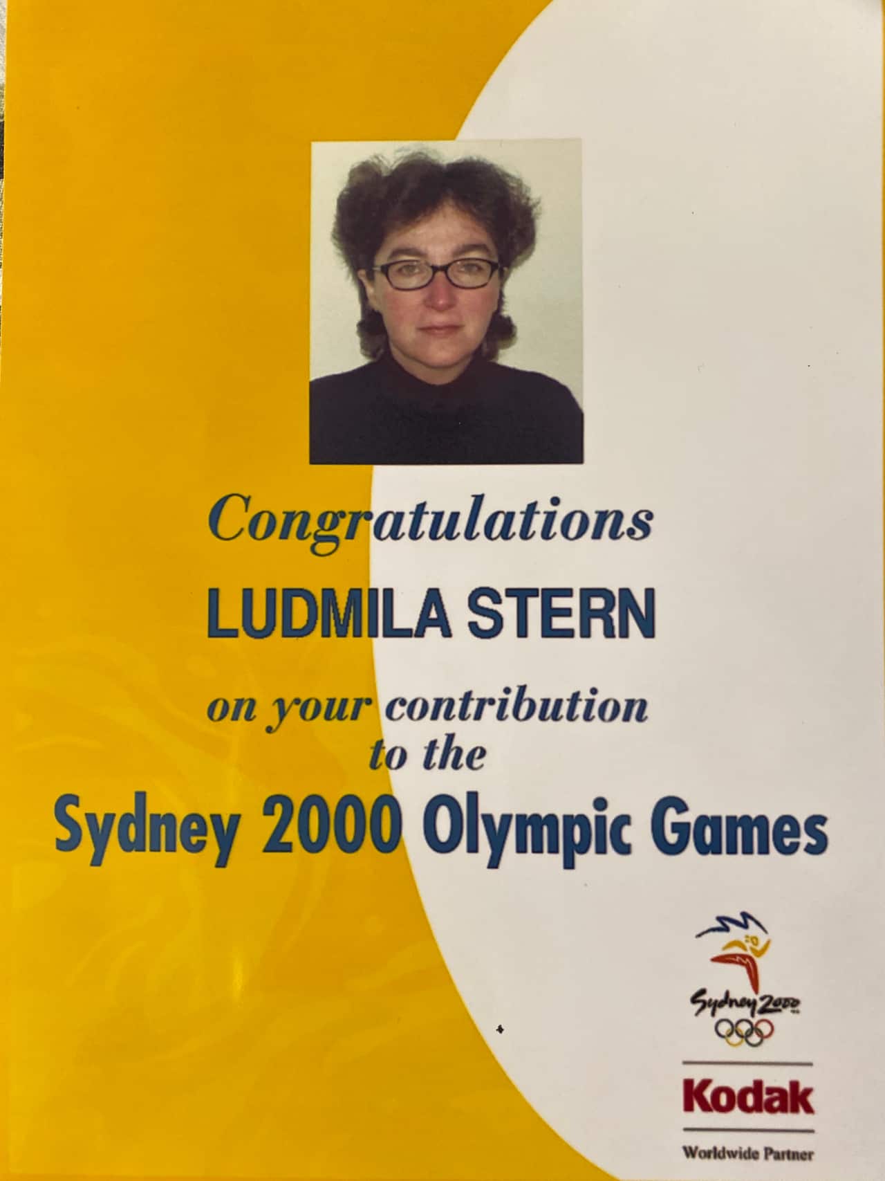 A certificate given to people who worked at the Sydney Olympics. 
