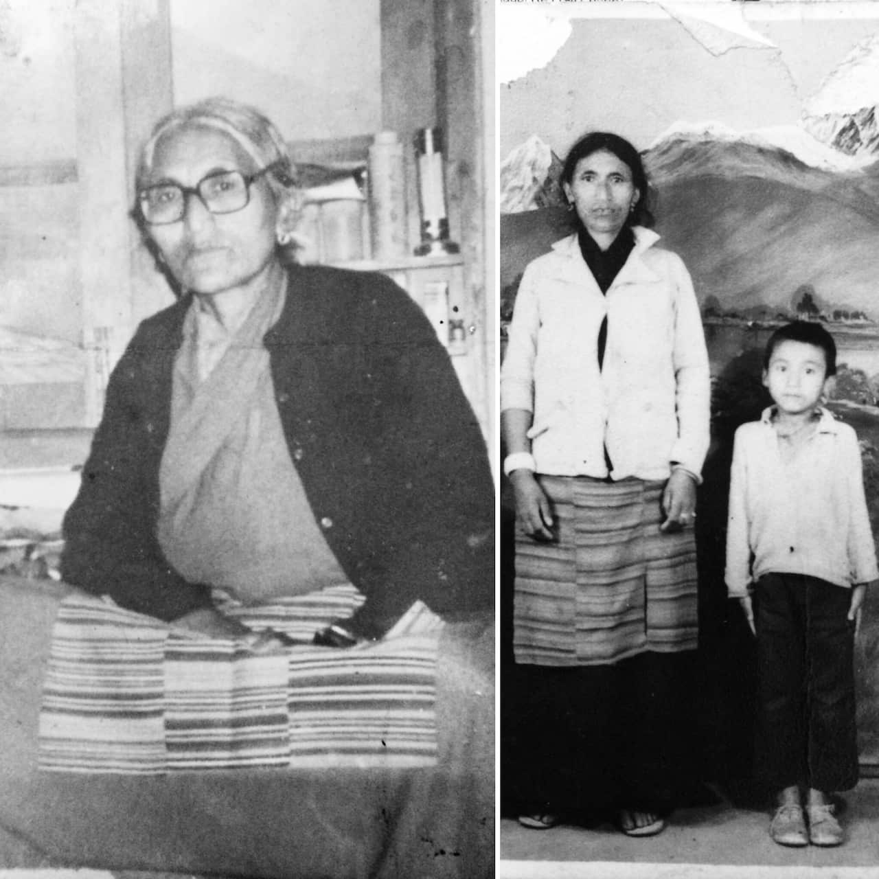Tenzin with his late mother when they fled into exile in India in the 1970s.