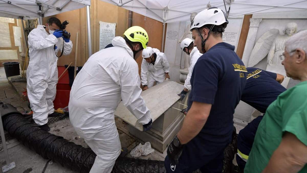 The opening of two tombs at the Teutonic Cemetery in relation to the investigations into the case of Emanuela Orlandi, Vatican City.