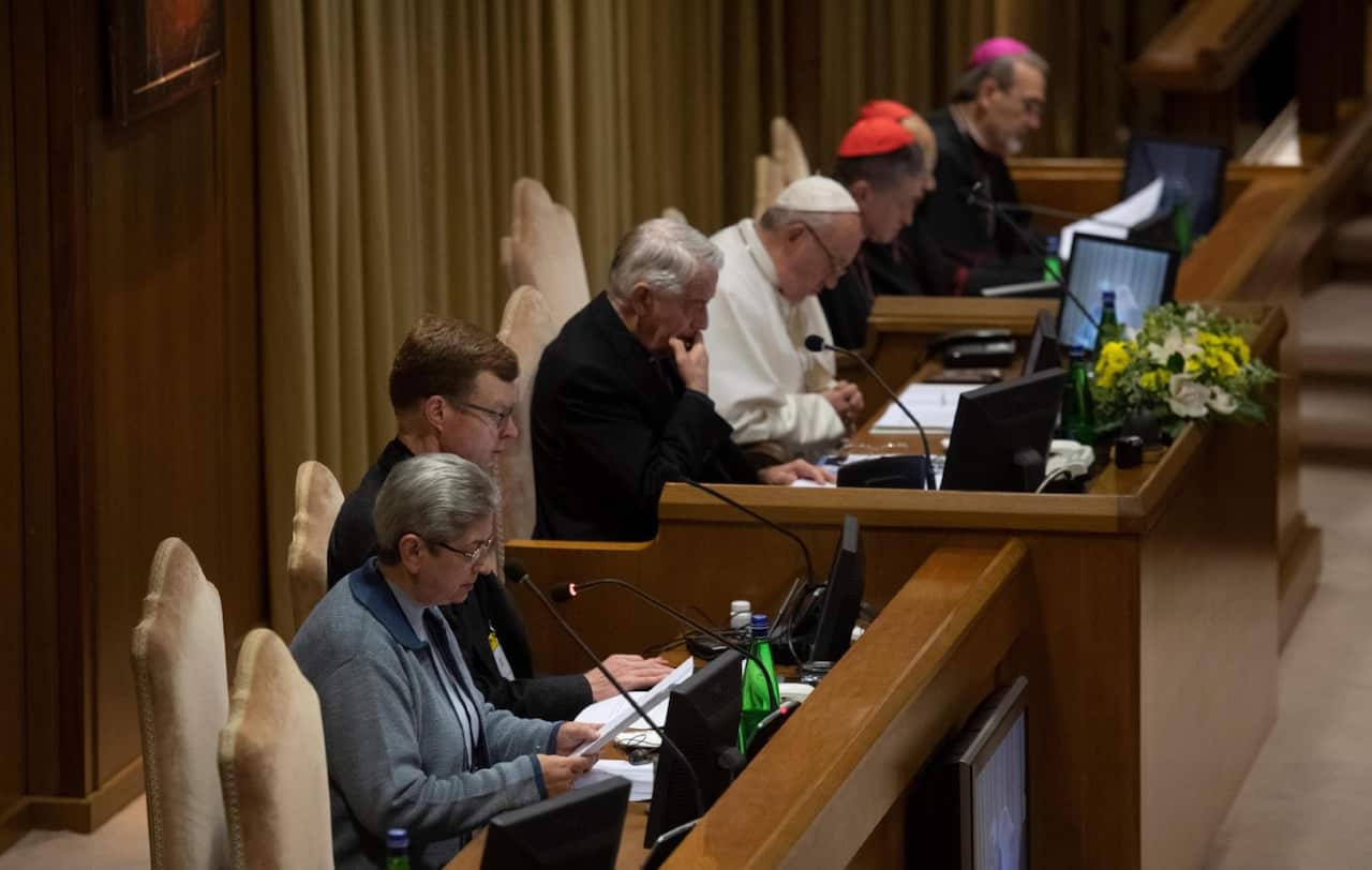Pope Francis attending the second day of the child abuse summit at the Vatican.